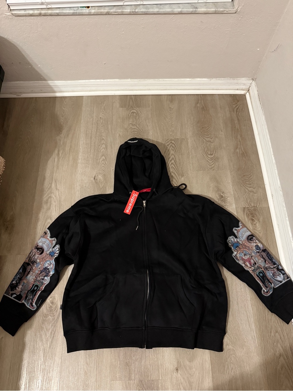 Supreme Michael Jackson Dangerous Black Graphic Sleeve Zip-Up Hoodie